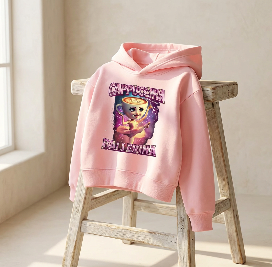Sweatshirt Meme Viral Italian Brainrot Tendência Idades 3–14